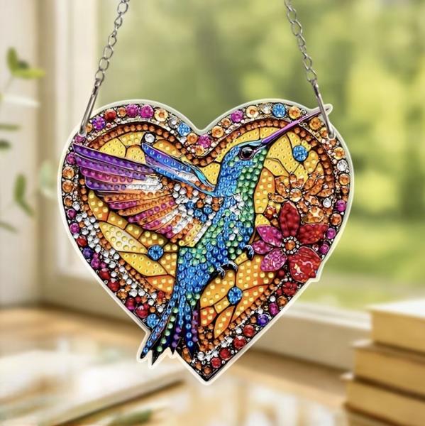 5D Diamond Art  Sun-catcher Kit ~ Heart Hummingbird