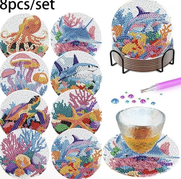 8pcs 5D Diamond Art Coaster Kit ~ Ocean