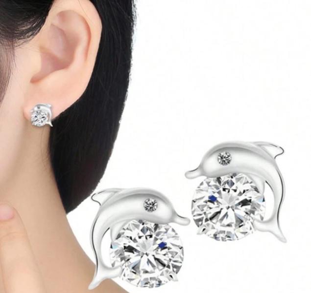 1 Pair Zirconia Dolphin 🐬 Stud Earrings 