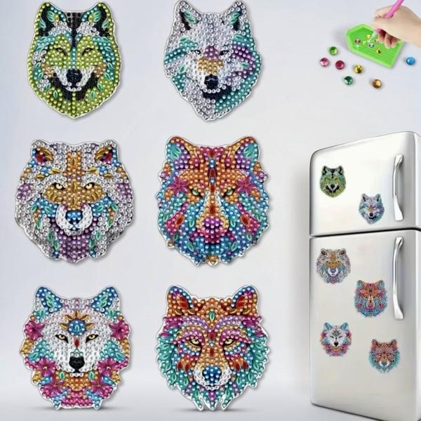 6pcs 5D Diamond Art Refrigerator Magnet Kit ~ Wolf