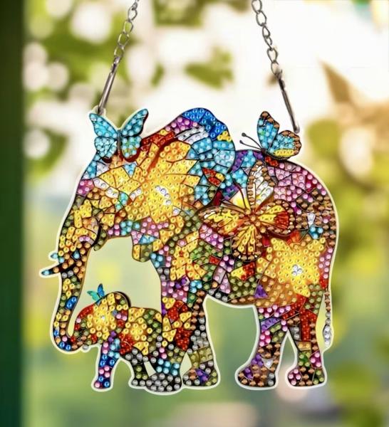 5D Diamond Art  Sun-catcher Kit ~ Elephants 