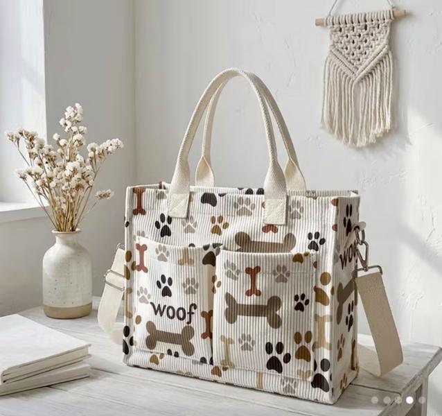 Paw 🐾  Pattern 2D Printed Corduroy Tote Bag
