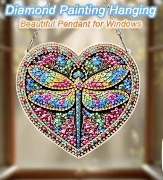 5D Diamond Art  Sun-catcher Kit ~ Dragonfly Heart