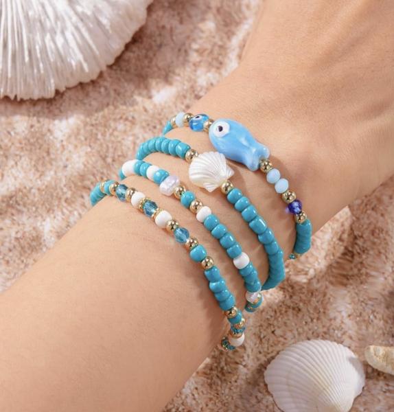 4pcs Ocean Themed Bracelet Set ~ Blue