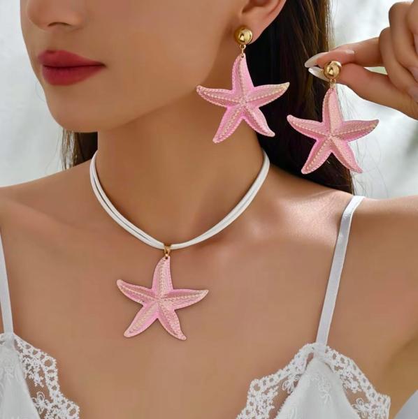 3pcs Summer Ocean-Themed Pink Necklace