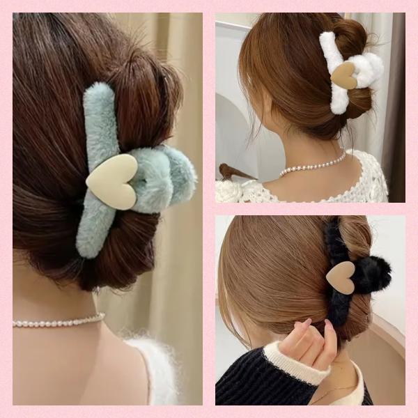 1pcs Plush Heart Hair Clips