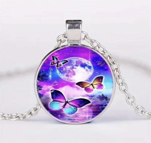 Vibrant Colored Butterfly Pendant Necklace 