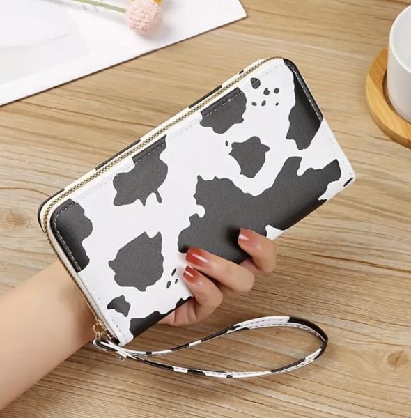 White Chic Cow 🐄 Print Wristlet Wallet