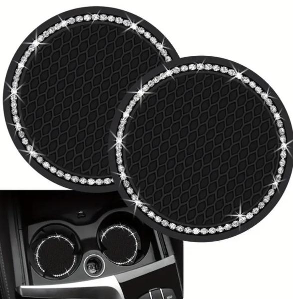 2 Pack Black Bling Silicone Car Coasters
