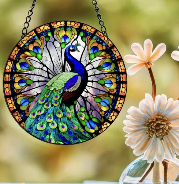 1pc Vibrant 3D Peacock Window Hanging Suncatcher