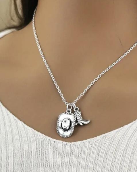 Western Inspired Unisex Cowboy Hat & Boot Pendant Necklace