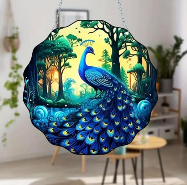1pc, Vibrant Blue Peacock-Shaped Acrylic Window Hanging