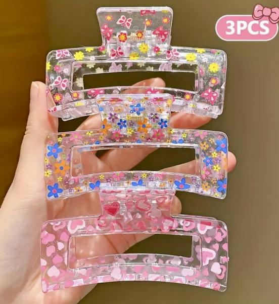 3pcs Cute Flower Butterfly Heart Printed Clips