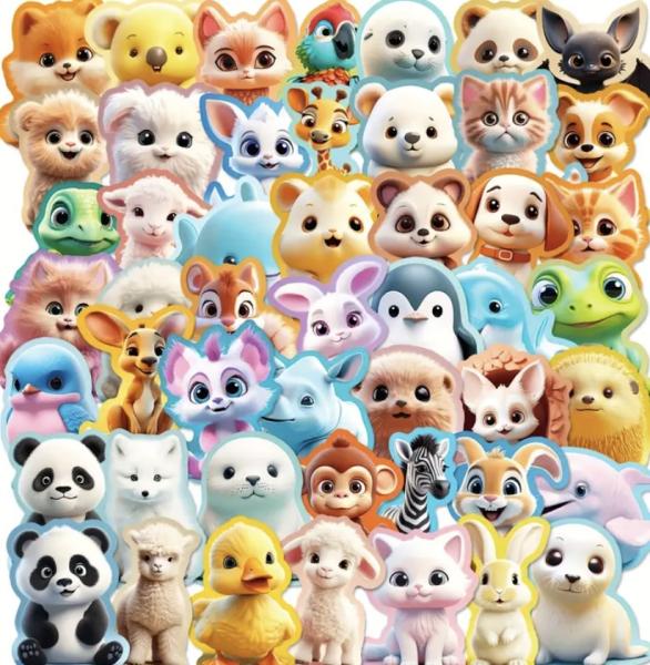 50pcs Vibrant 3D Animal Cartoon Stickers