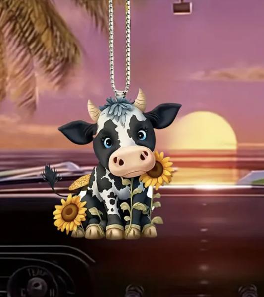 Sunflower Cow Acrylic Car Pendant