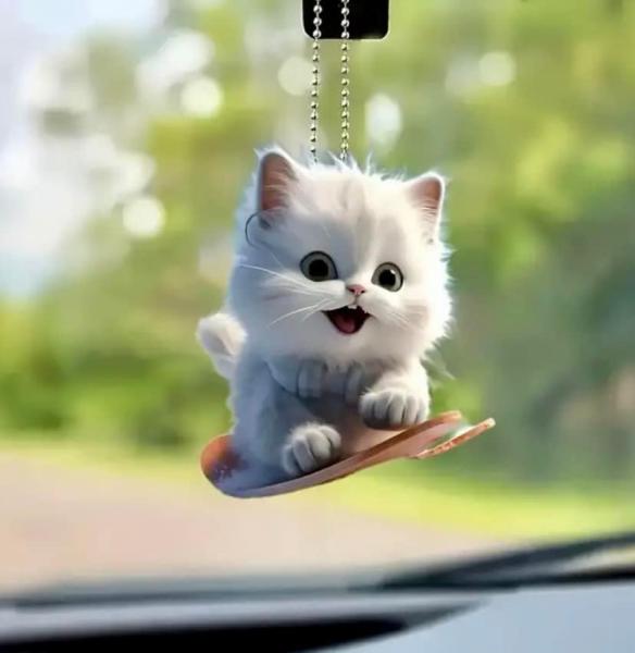 2D Acrylic Cat Car Rearview Mirror Pendant