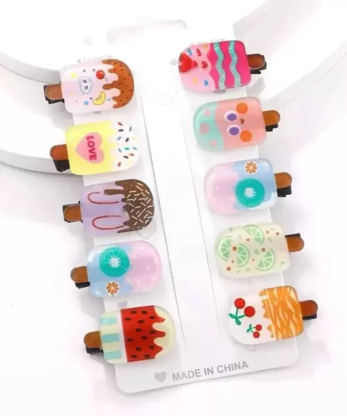 Girls Popsicle Decor Alligator Hair Clip 10 Pack