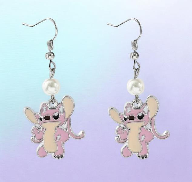1 Pair Disney Angel Stitch Earrings Pink
