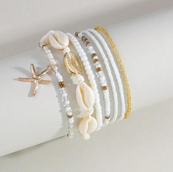 7pcs Glass Rice Beads With Natural Seashell