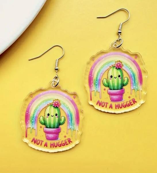 1 Pair Vibrant Rainbow Cactus Earrings 