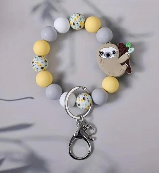 1pc Yellow Sloth Silicone Bead Keychain