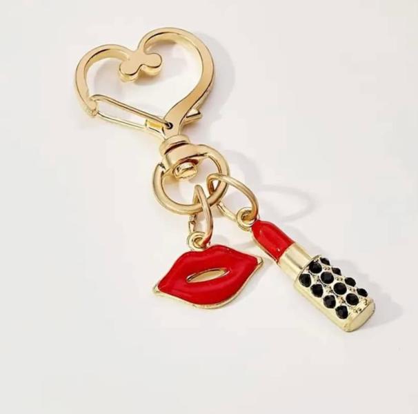 1pc Alloy Lipstick & Heart Keychain 