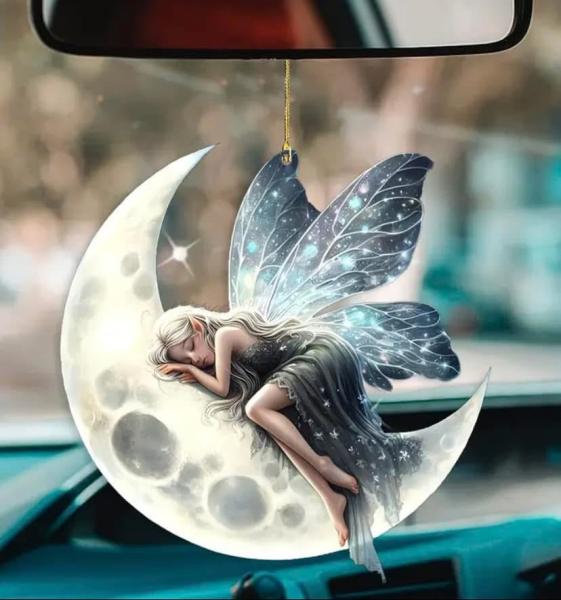 Classic Acrylic Fairy on Moon Hanging Pendant -