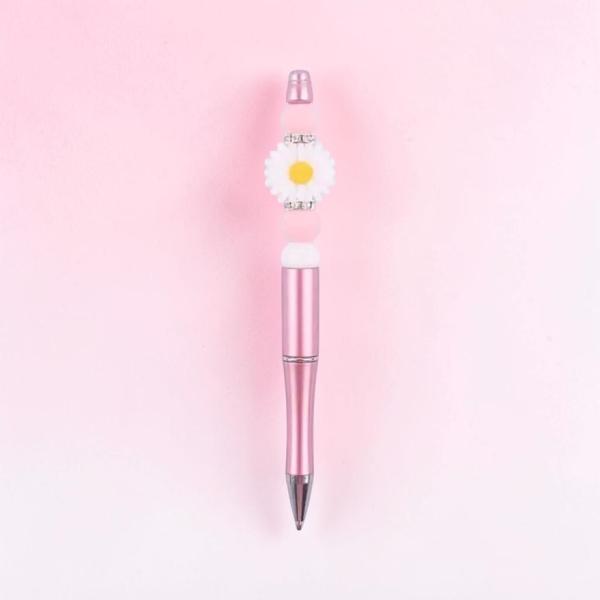 1pc Pink/White Daisy Beaded Pen