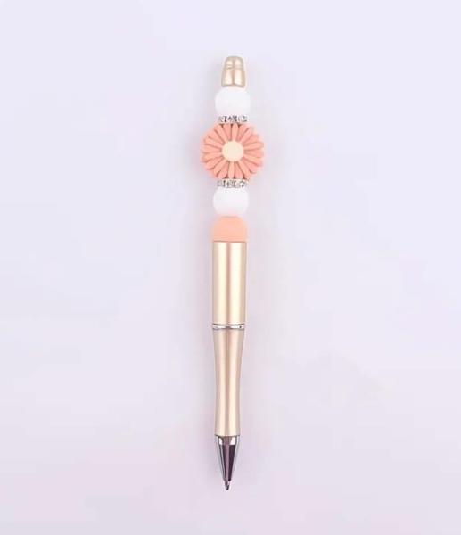 1pc Peach/White Daisy Beaded Pen