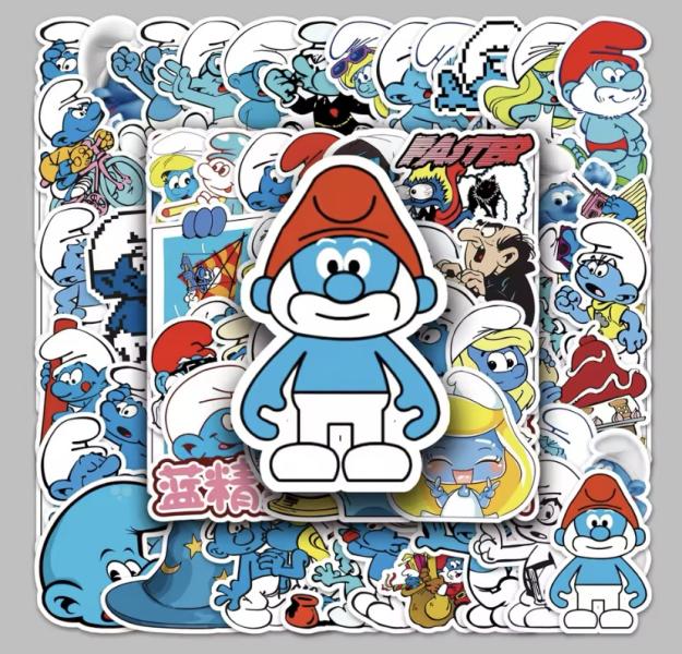 52pcs Cute Cartoon Smurfs Stickers