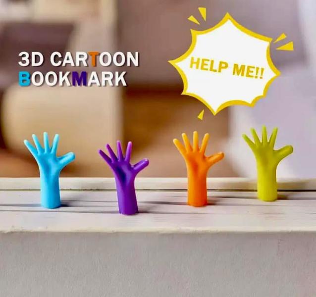 4-Pack Colorful 3D Cartoon Hand Bookmark