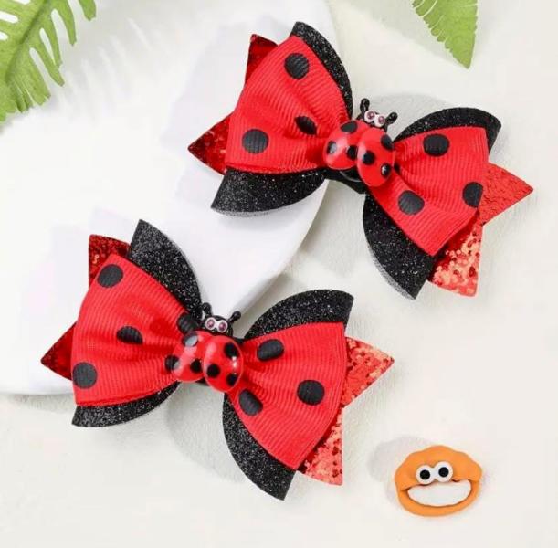 2pcs Cute Ladybug 🐞 Bow Hair Clips