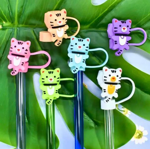 6pcs Cute Cat Reusable Straw Toppers 