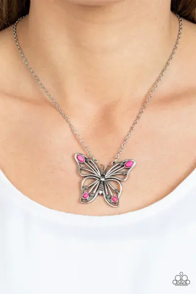 Paparazzi Necklace ~ Badlands Butterfly - Pink