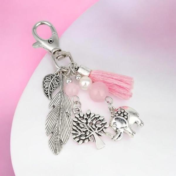 1pc Elephant 🐘 & Tree Charm Keychain ~ Pink