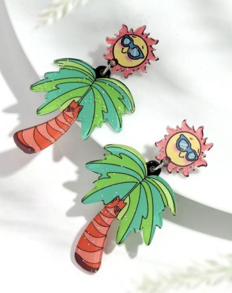 1 Pair Acrylic Beach Palm Tree 🌴 Earrings 