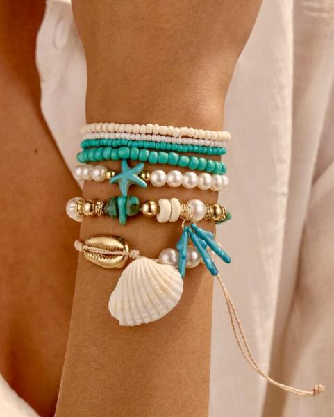 7pcs Bohemian Seashell 🐚 Style Bracelets ~ Blue