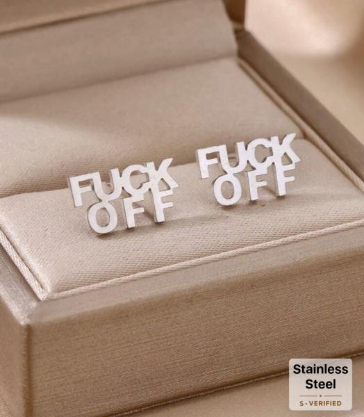 1 Pair “Fuck Off” Earrings ~ Silver
