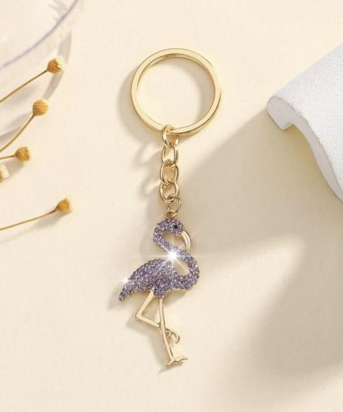 1pc Purple Rhinestone Flamingo 🦩 Keychain 