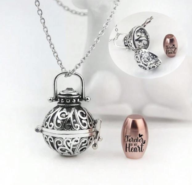 1pc Hollow Flower Urn Necklace For Ashes ~ Gold