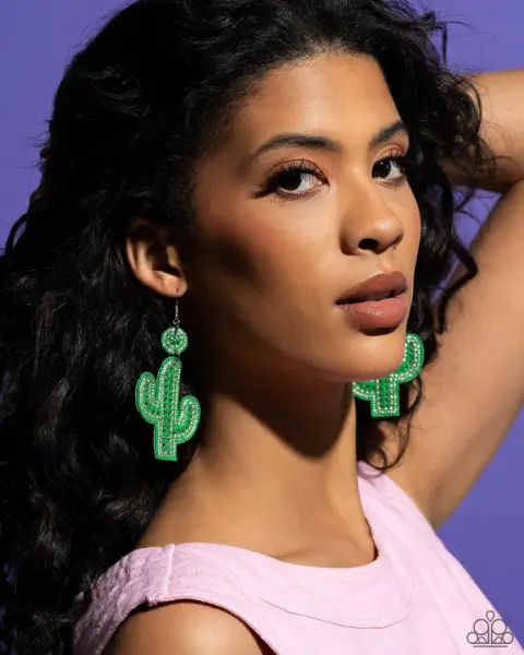 Paparazzi  ~ Cactus Cameo - Green Earrings 