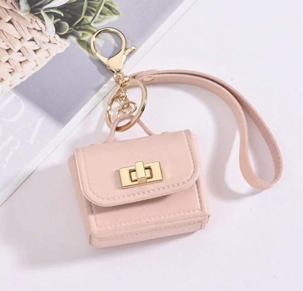 1pc Mini Leather Coin Purse Keychain ~ Pink
