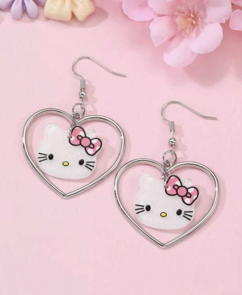 1 Pair Hello Kitty Heart Earrings 