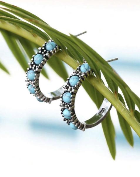 1 Pair Western Turquoise Hoop Earrings 