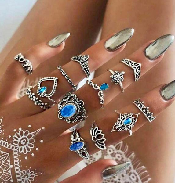13pcs Vintage Ring Set ~ Blue