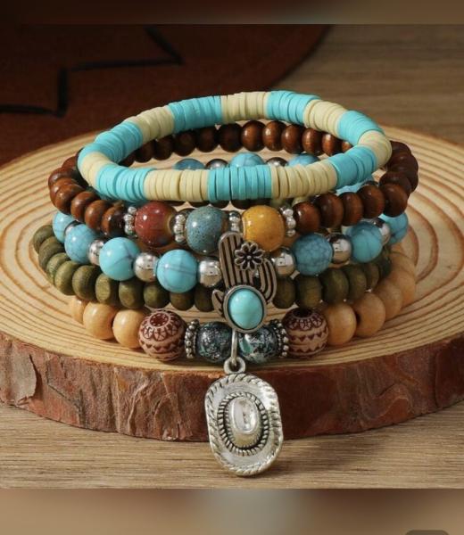 5pcs Western Cactus Bracelet Set
