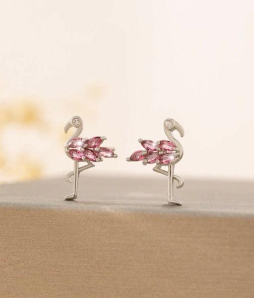 1 Pair Silver Flamingo 🦩 Stud Earrings ~ Pink