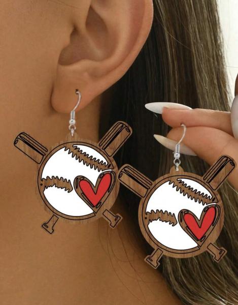 1 Pair Wooden Baseball ⚾️ Earrings 