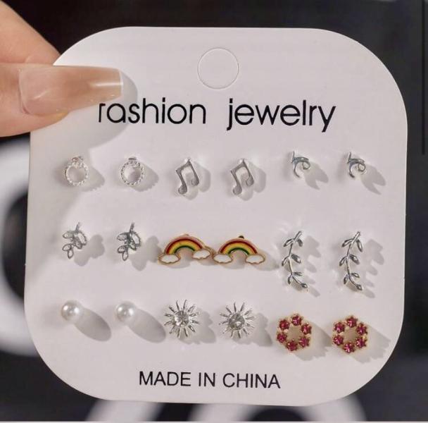 9 Pairs Silver Stud Earrings ~ Rainbow 🌈 