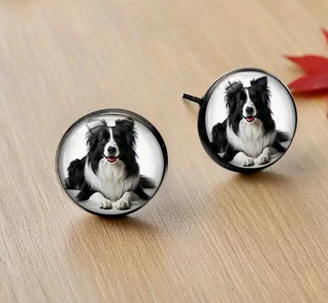 1 Pair of Border Collie Earrings 